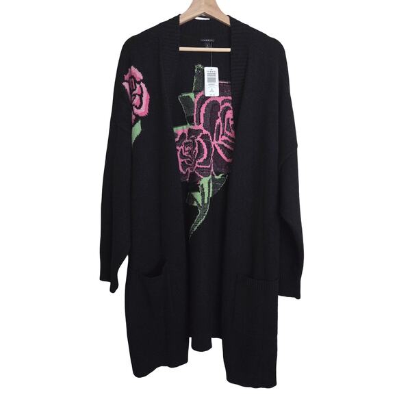 torrid Sweaters - NWT Torrid | Open Front Drop Shoulder Rose Embroidered Cardigan Deep Black